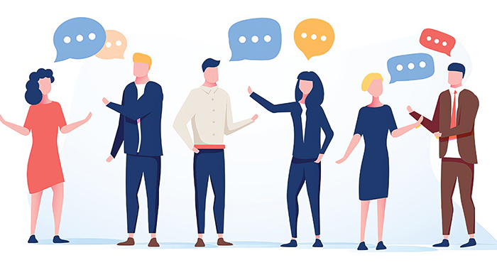 illustration of a group of people talking at an event