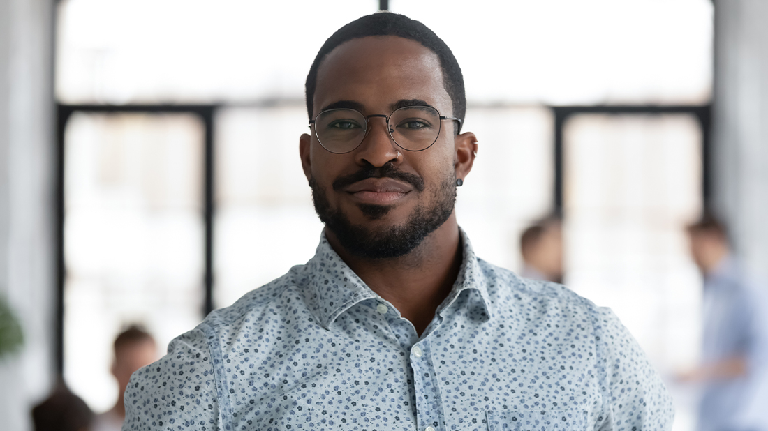 African American 45 year old male looking at camera